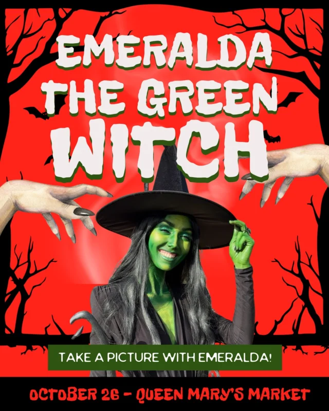Emeralda the Green Witch is back at Queen Mary’s Market! 🧙‍♀️💚 She’ll be brewing up some Halloween fun and taking photos with shoppers on October 26 from 12–5 PM! Bring your little goblins and ghouls for a spellbinding time! 👻✨

#yeg #yeghalloween #yegweekend #yegfamilyfun #yegfamily #yegmarket #yegbusiness